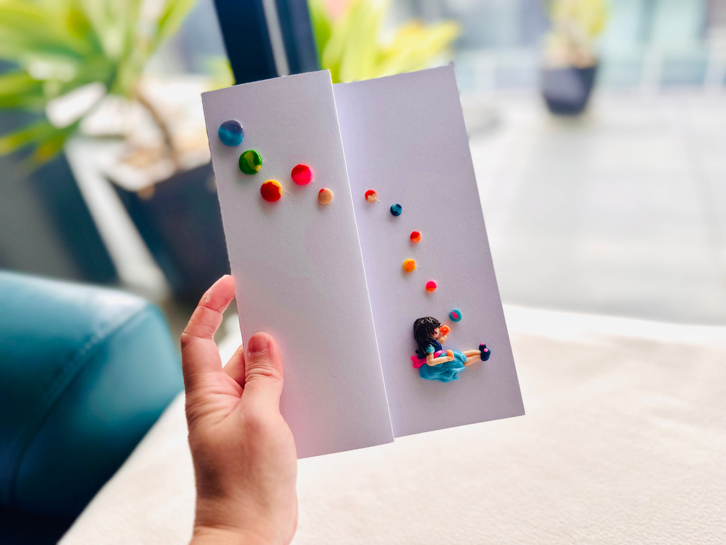 Girl Blowing Bubbles (Clay Card)